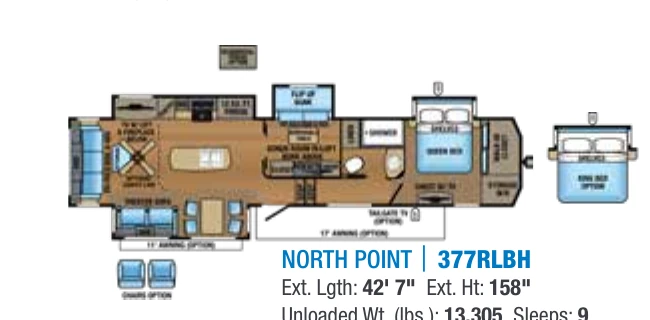Manufacturer floorplan for the 2017 Jayco North Point 377RLBH