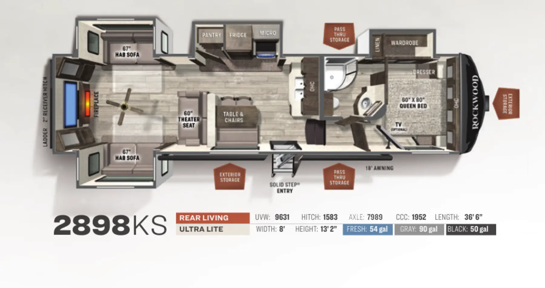 Manufacturer floorplan for the 2021 Forest River Rockwood Ultra Lite 2898KS