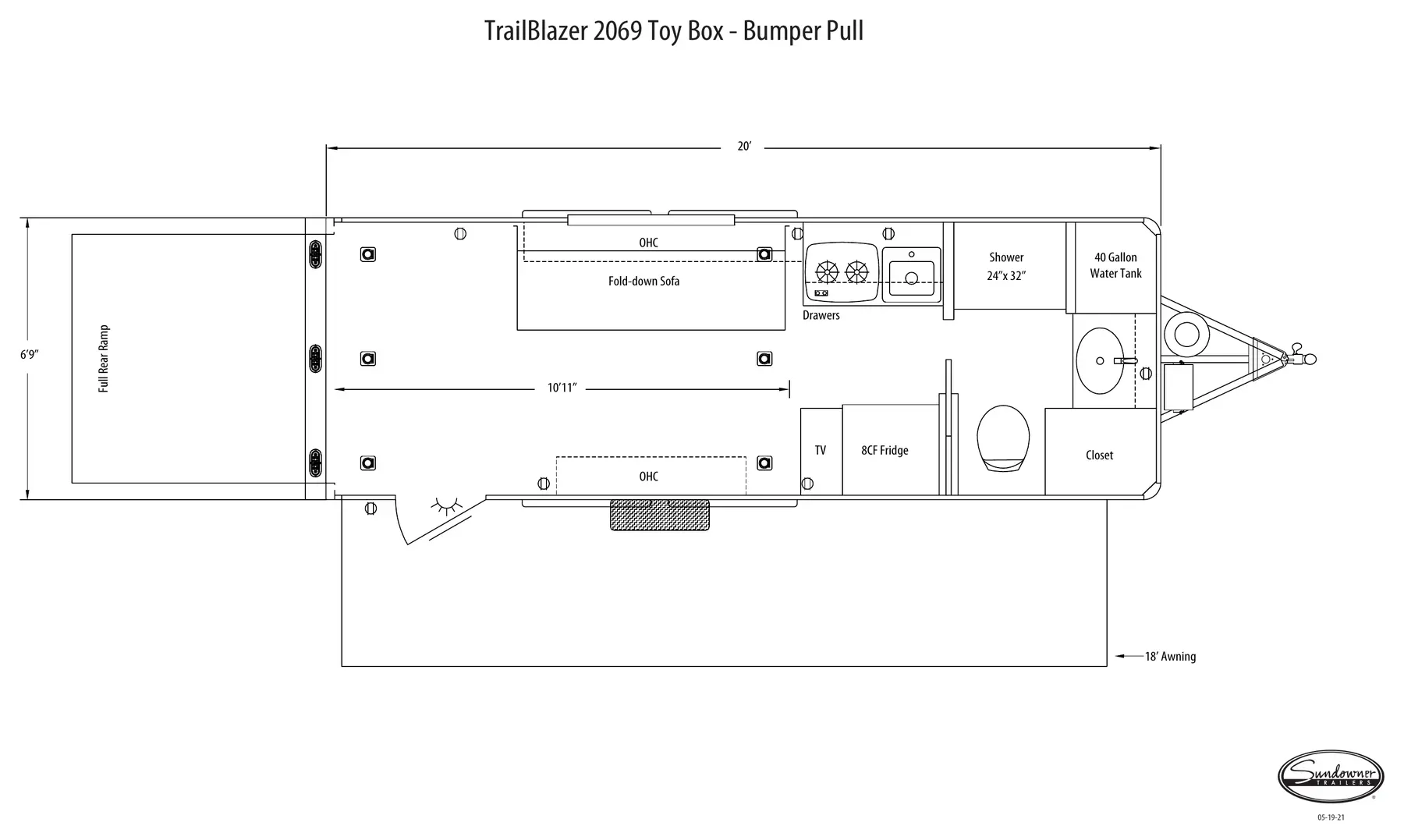 Official 2021 Sundowner TrailBlazer 2069 Toy Box bumper-pull floorplan